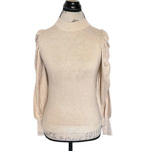 Studio 19 Womens Sweater Sz Small Puff Pleated Sleeve Stretch High Neck Shimmer